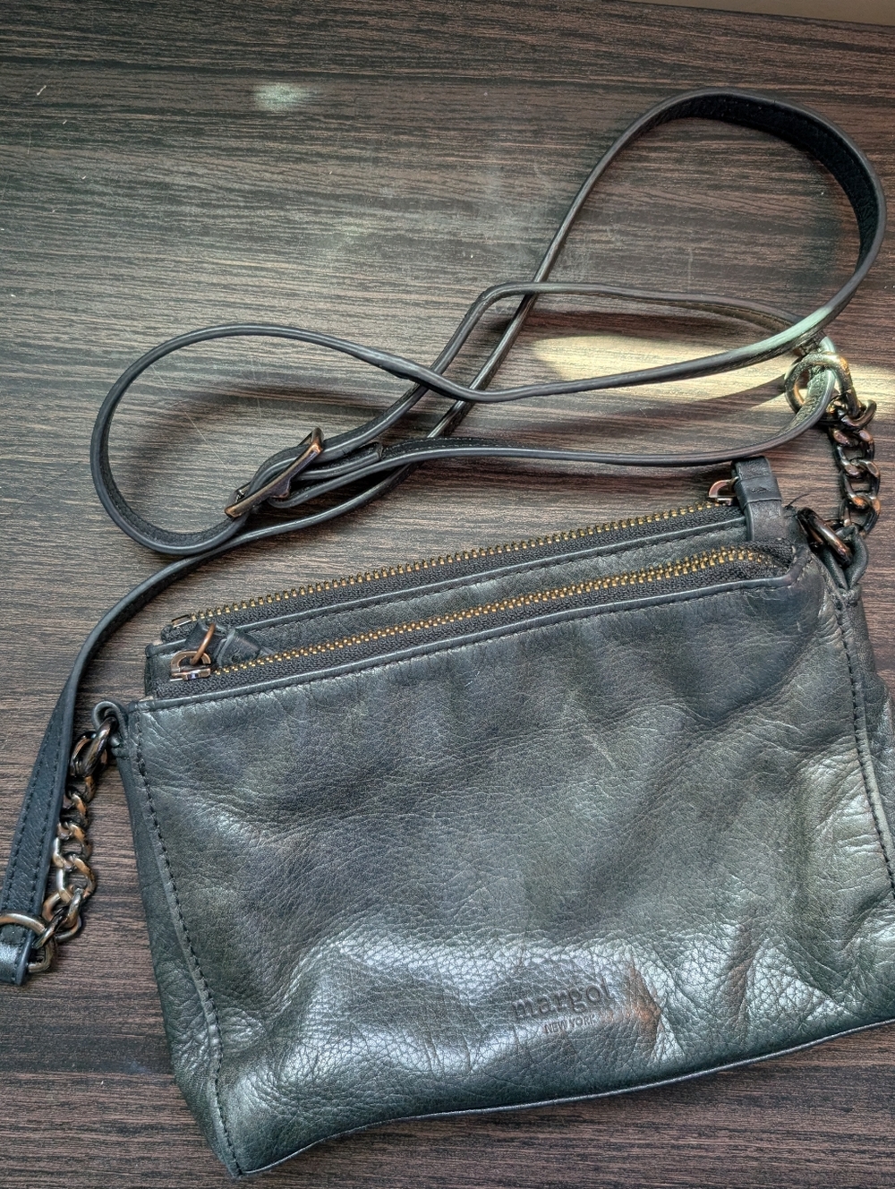 Leather Crossbody Bag in Dark Gray Faded Margot New York